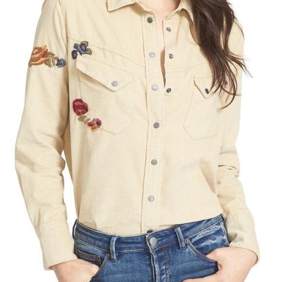 Free People Tops - Free People Embroidered Corduroy Shirt